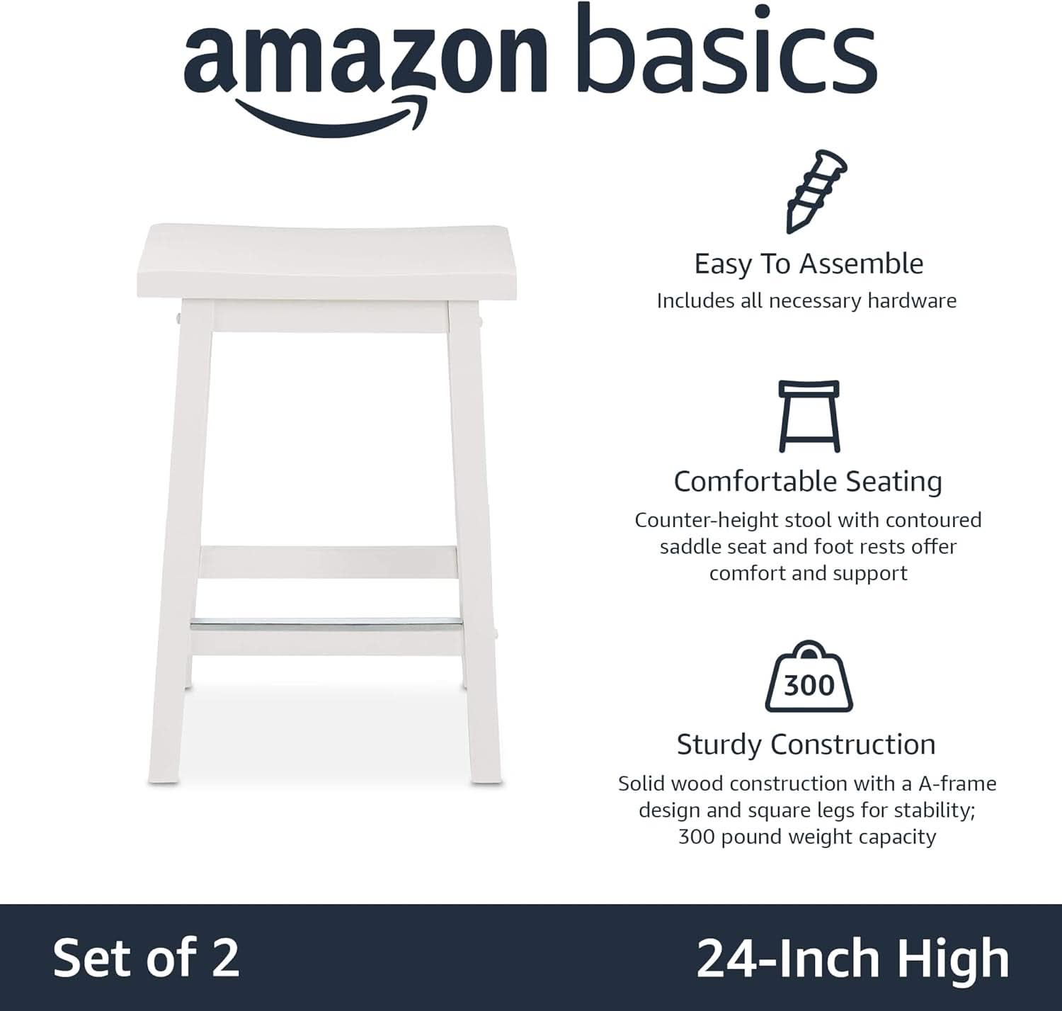 Solid Wood Saddle Seat Counter Height Bar Stool White 24 Inch Set Of 2