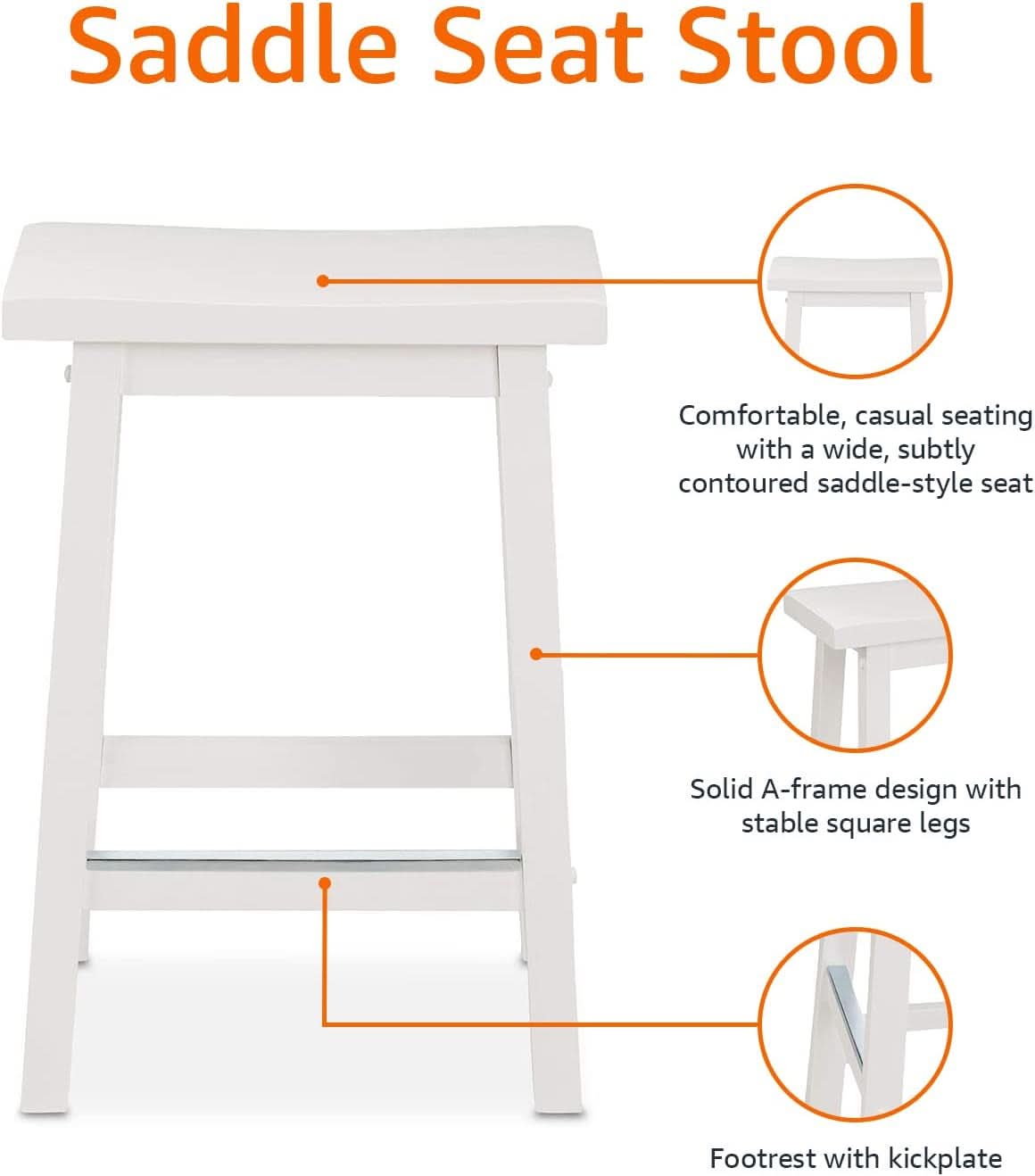 Solid Wood Saddle Seat Counter Height Bar Stool White 24 Inch Set Of 2