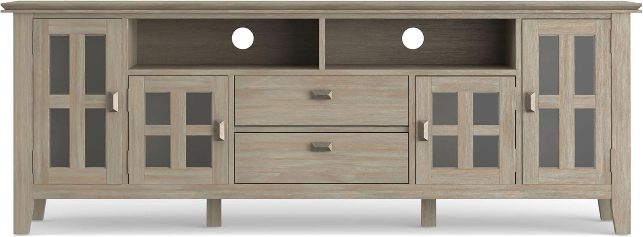 Solid Wood TV Stand 72 Inch Wide Distressed Grey Finish
