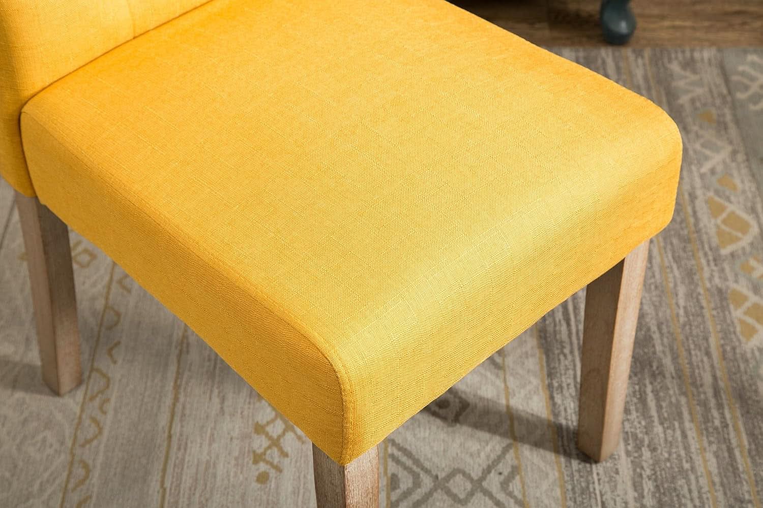 Solid Wood Tufted Parsons Yellow Dining Chair Set Of 2