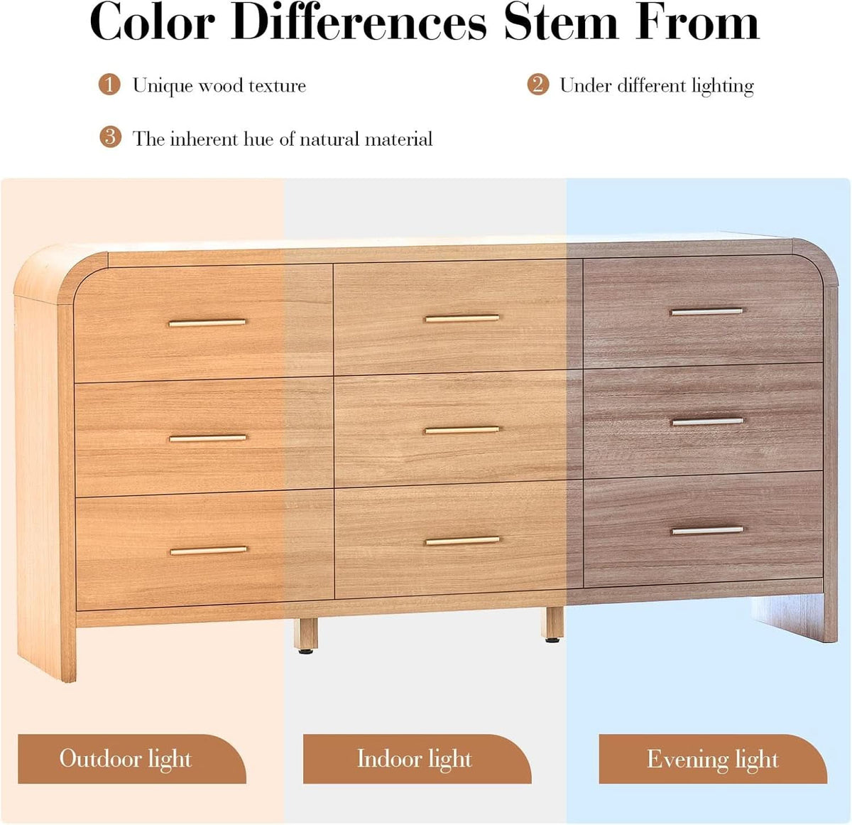 SolidOak Curved Nine Drawer Dresser SixtyThreeInches