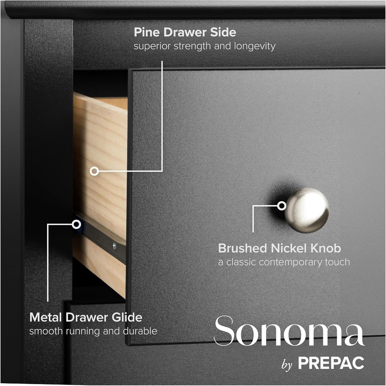 Sonoma 6 Drawer Dresser Black For Bedroom Organization
