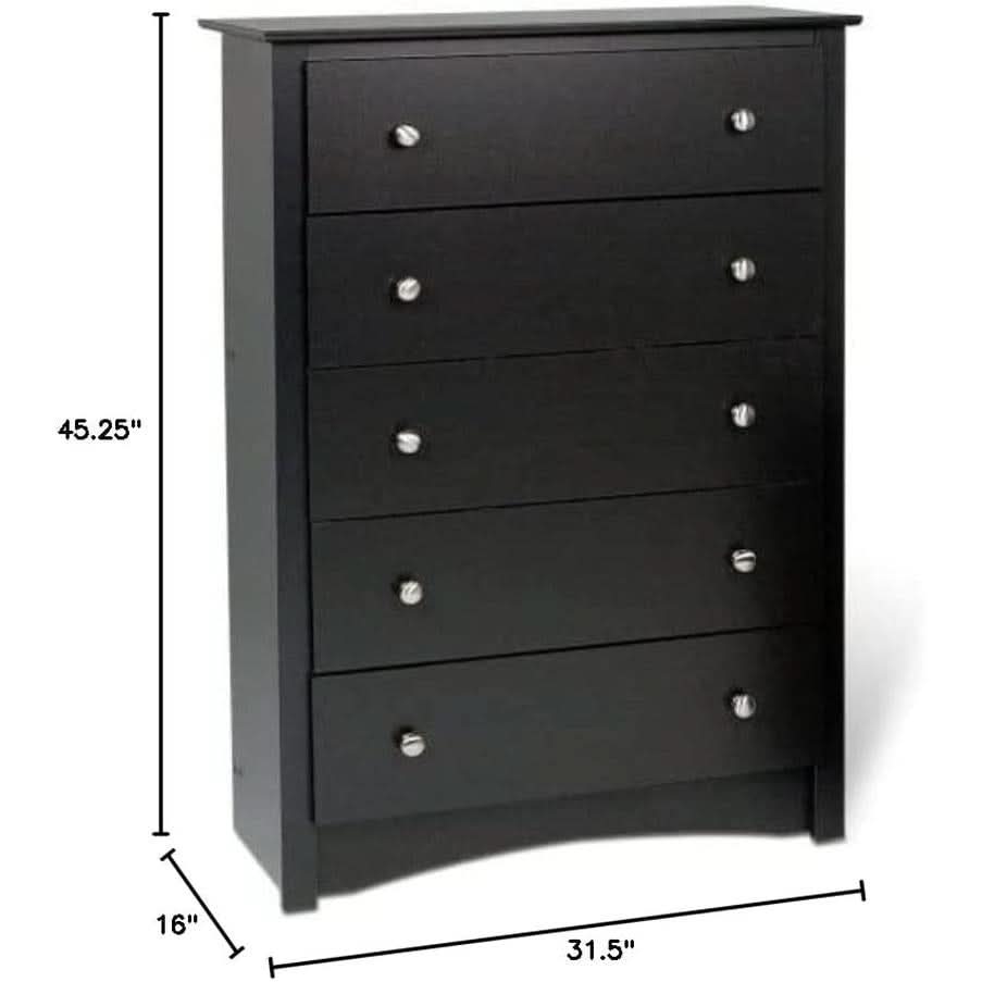 Sonoma Modern 5 Drawer Black Dresser Chest For Bedroom