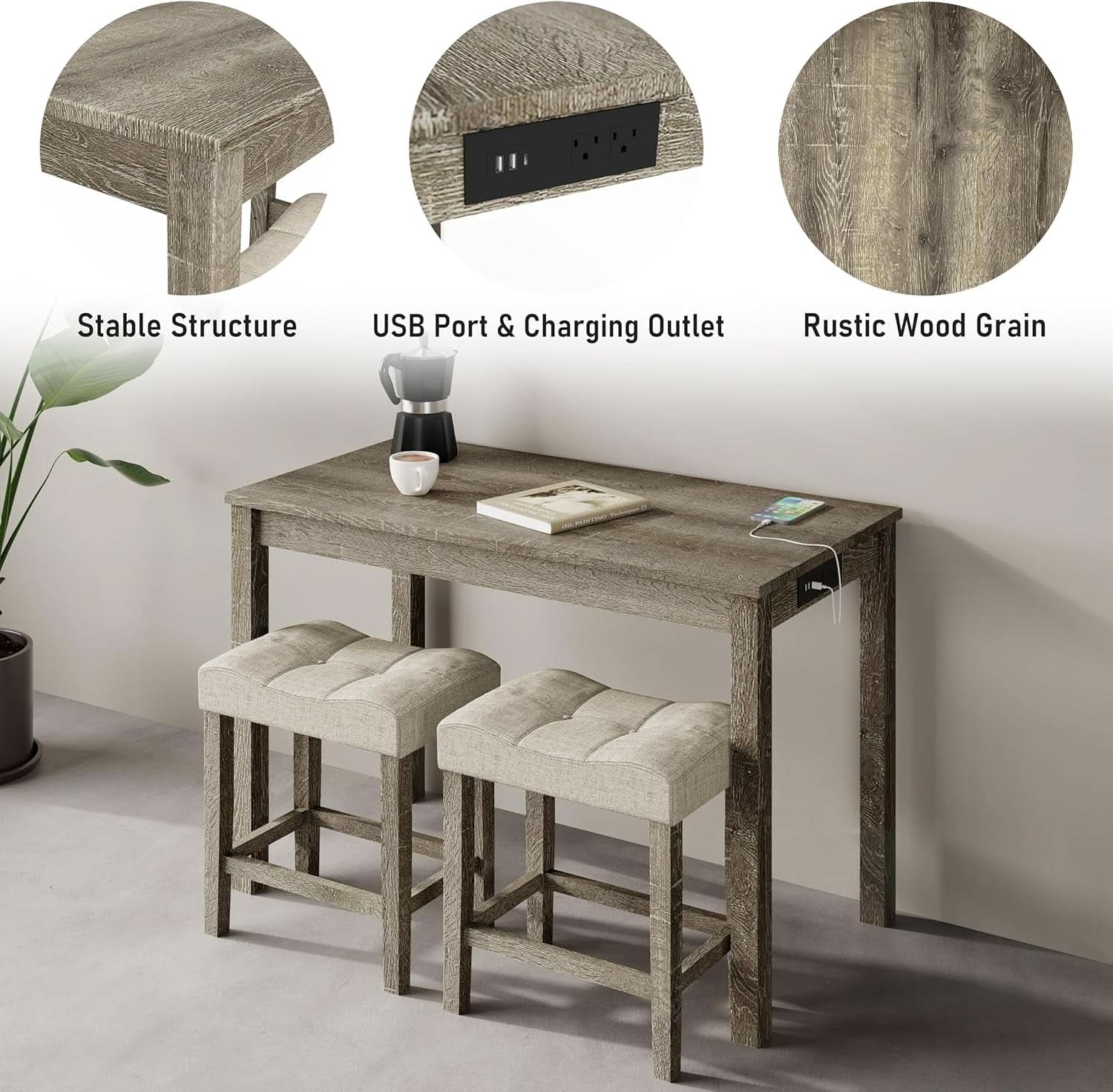 Sophisticated Walnut Finish Counter Height Bar Table