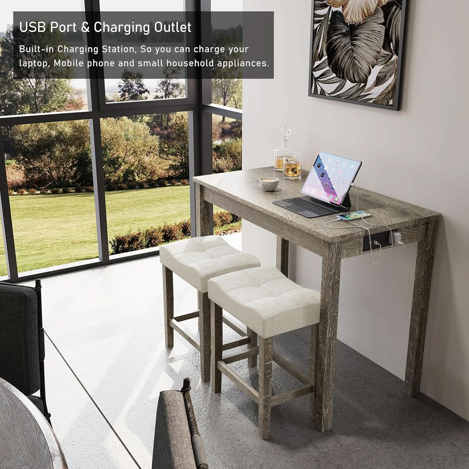 Sophisticated Walnut Finish Counter Height Bar Table