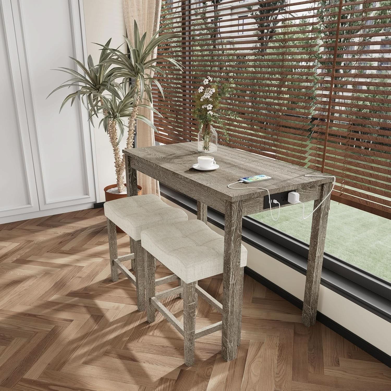 Sophisticated Walnut Finish Counter Height Bar Table