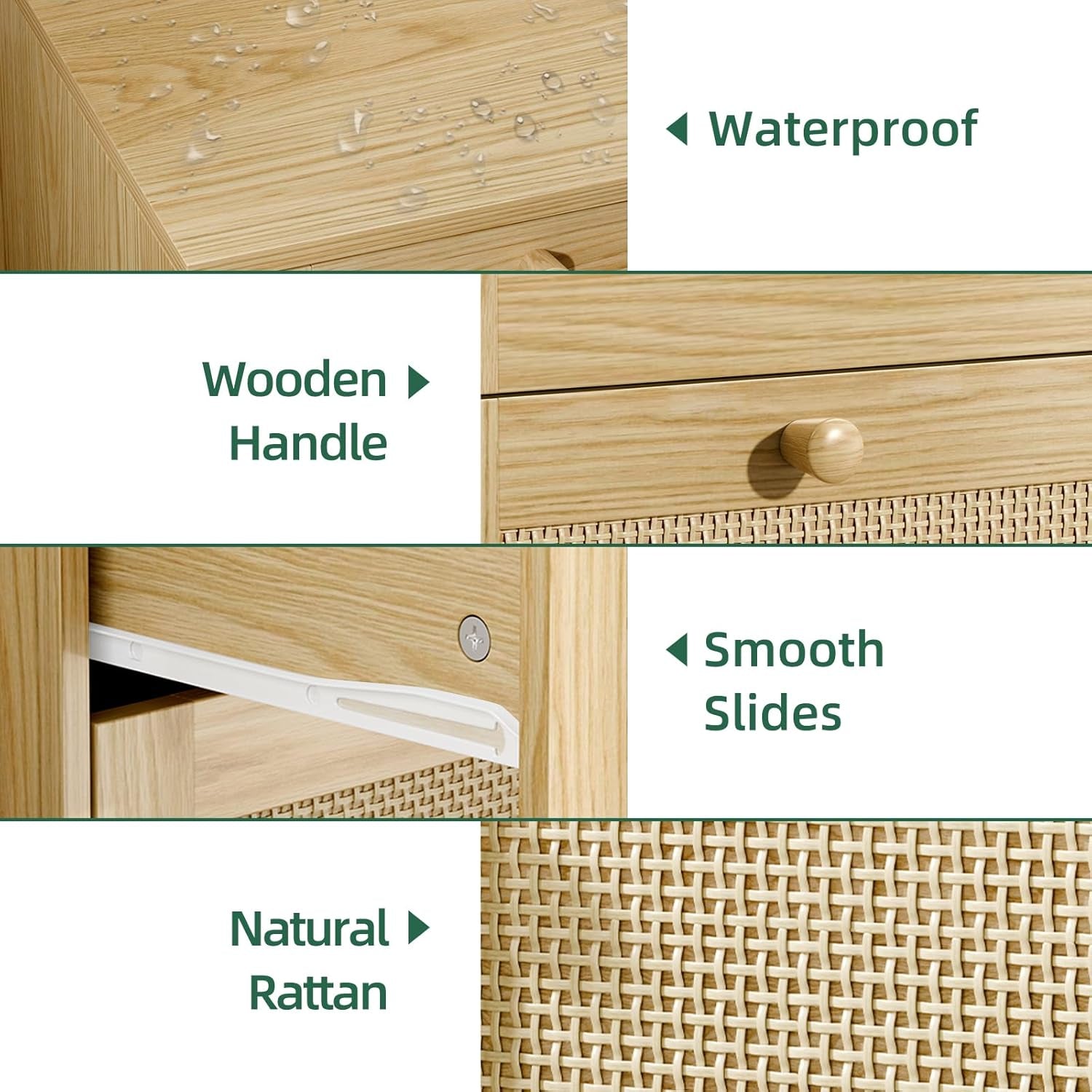 Space-Saving 3-Drawer Rattan Dresser For Bedroom Storage