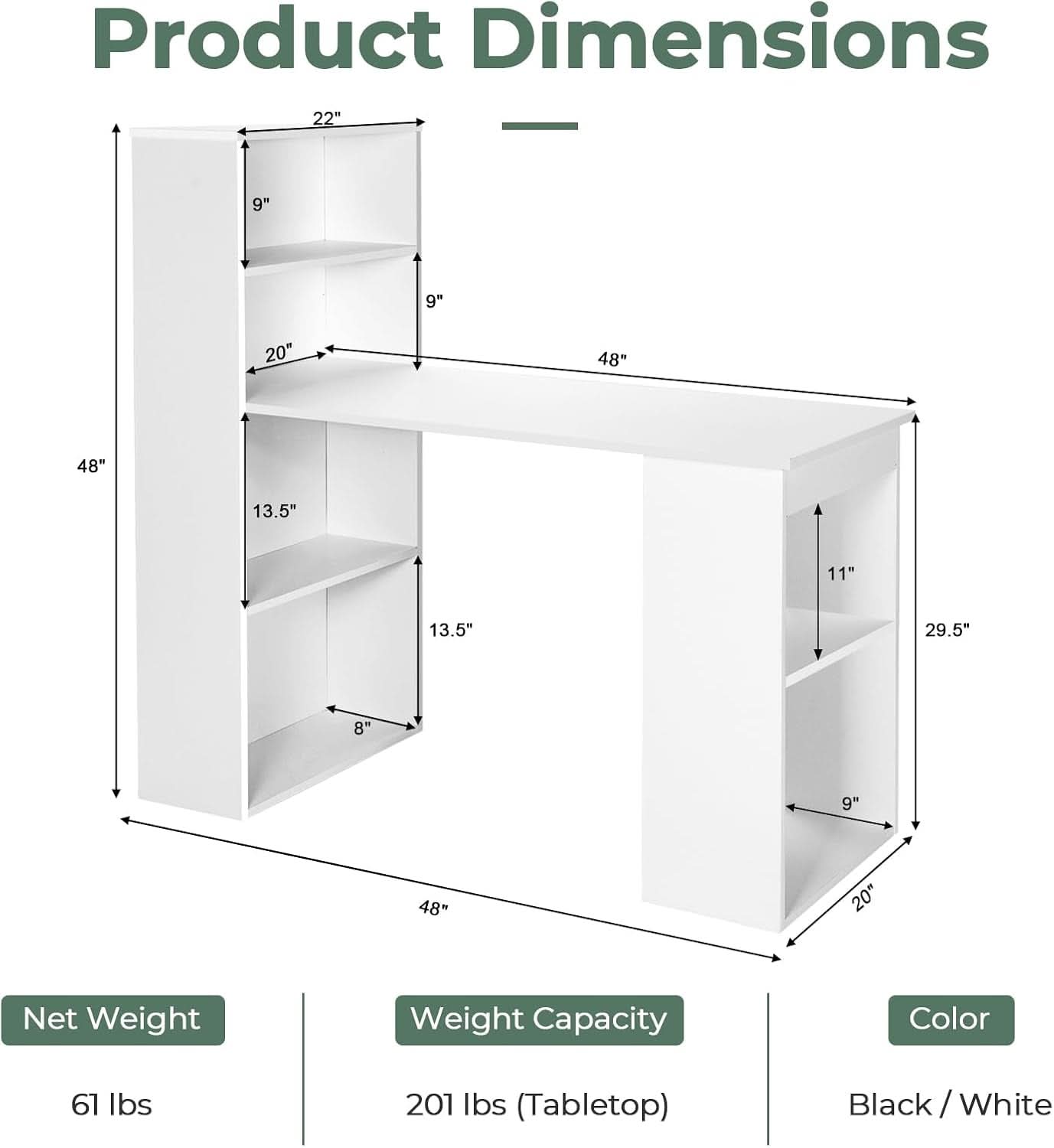 Space-Saving 48 Inch Computer Desk with Bookshelf