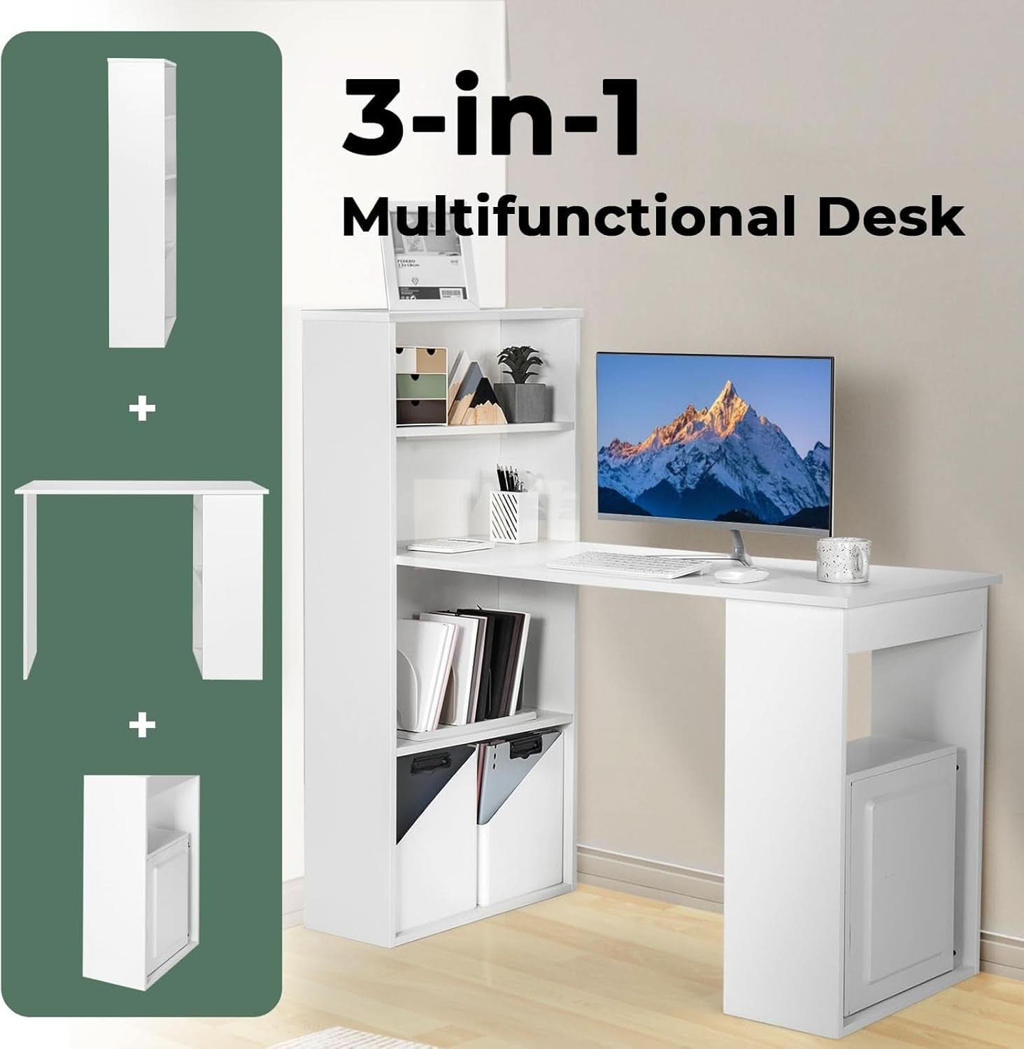 Space-Saving 48 Inch Computer Desk with Bookshelf