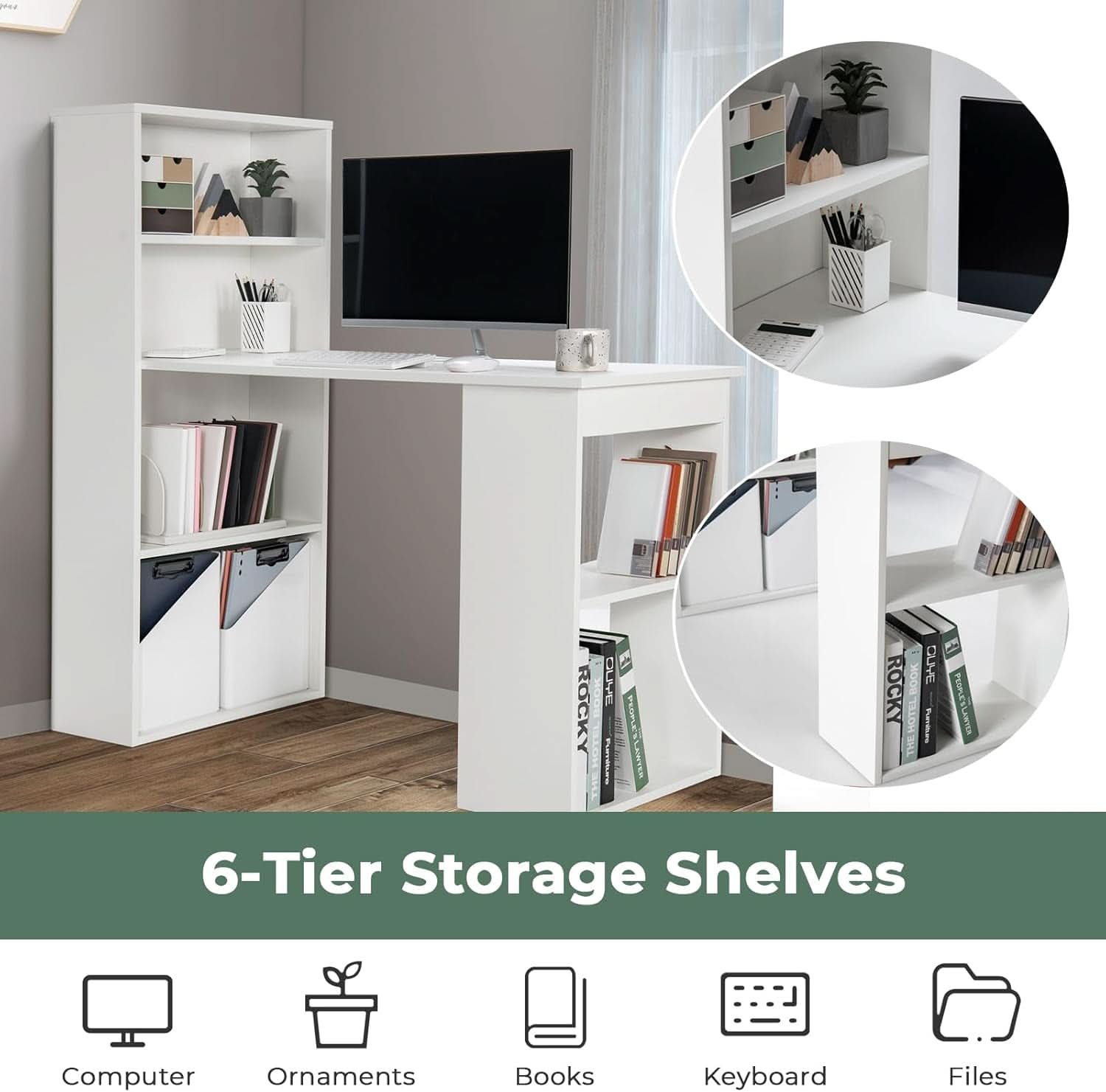 Space-Saving 48 Inch Computer Desk with Bookshelf