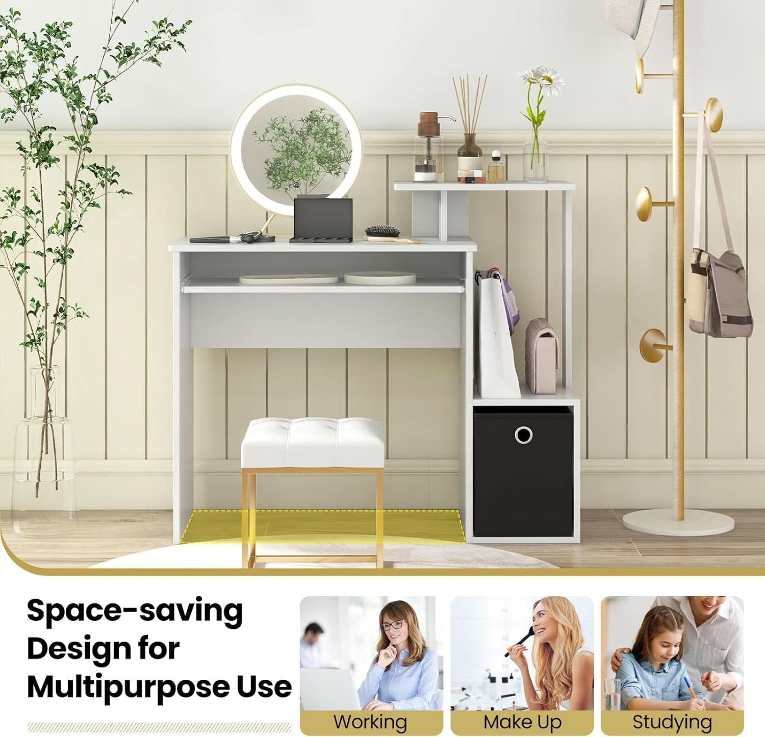 Space-Saving Computer Desk with Drawer and Storage Shelves