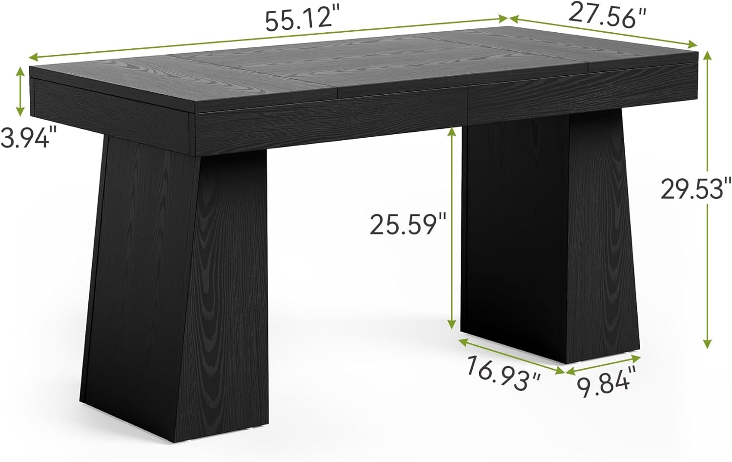 Spacious 55 Inch Black Wooden Computer Desk for Home