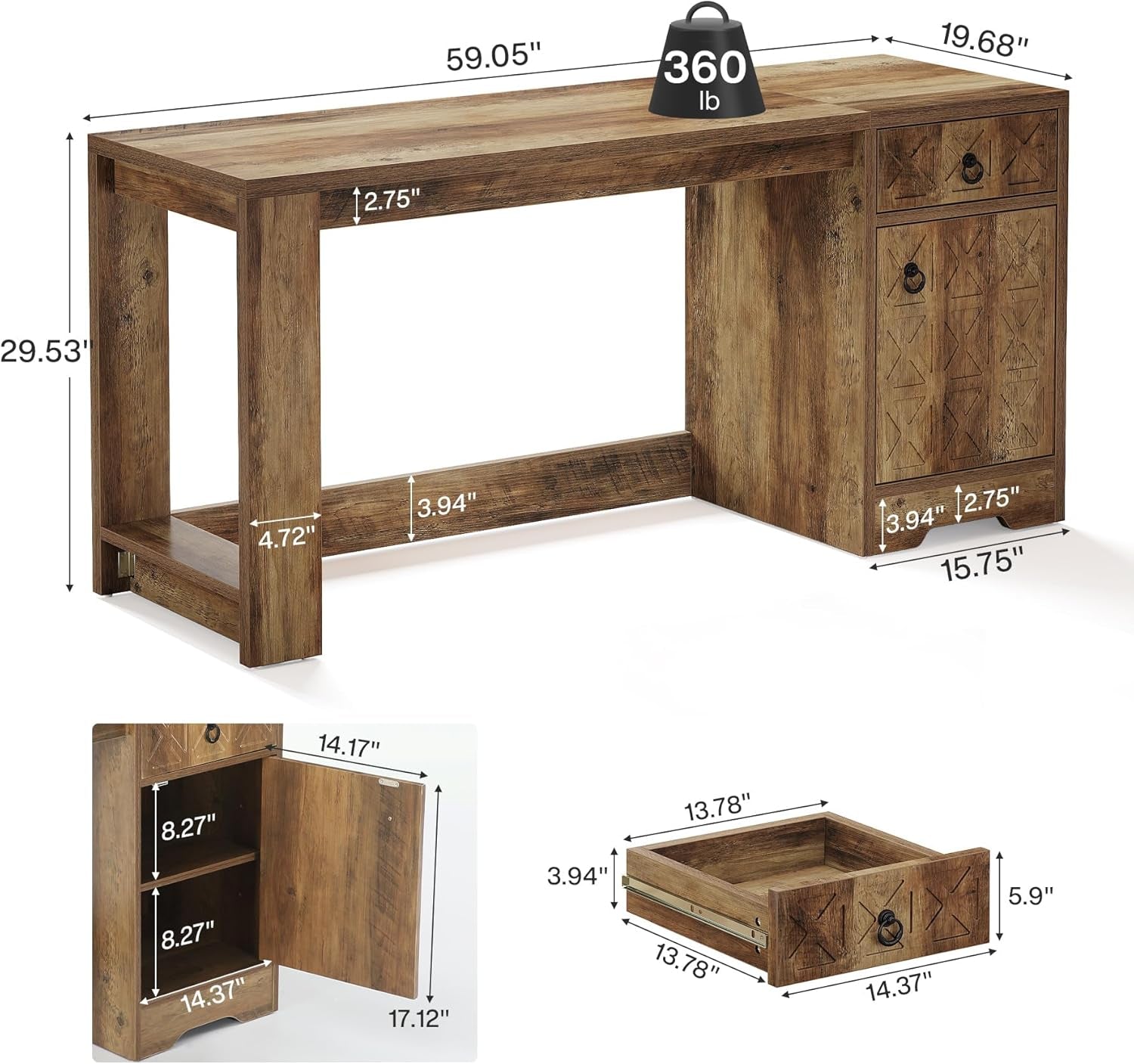 Spacious 59 Inch Computer Desk with Storage Drawer