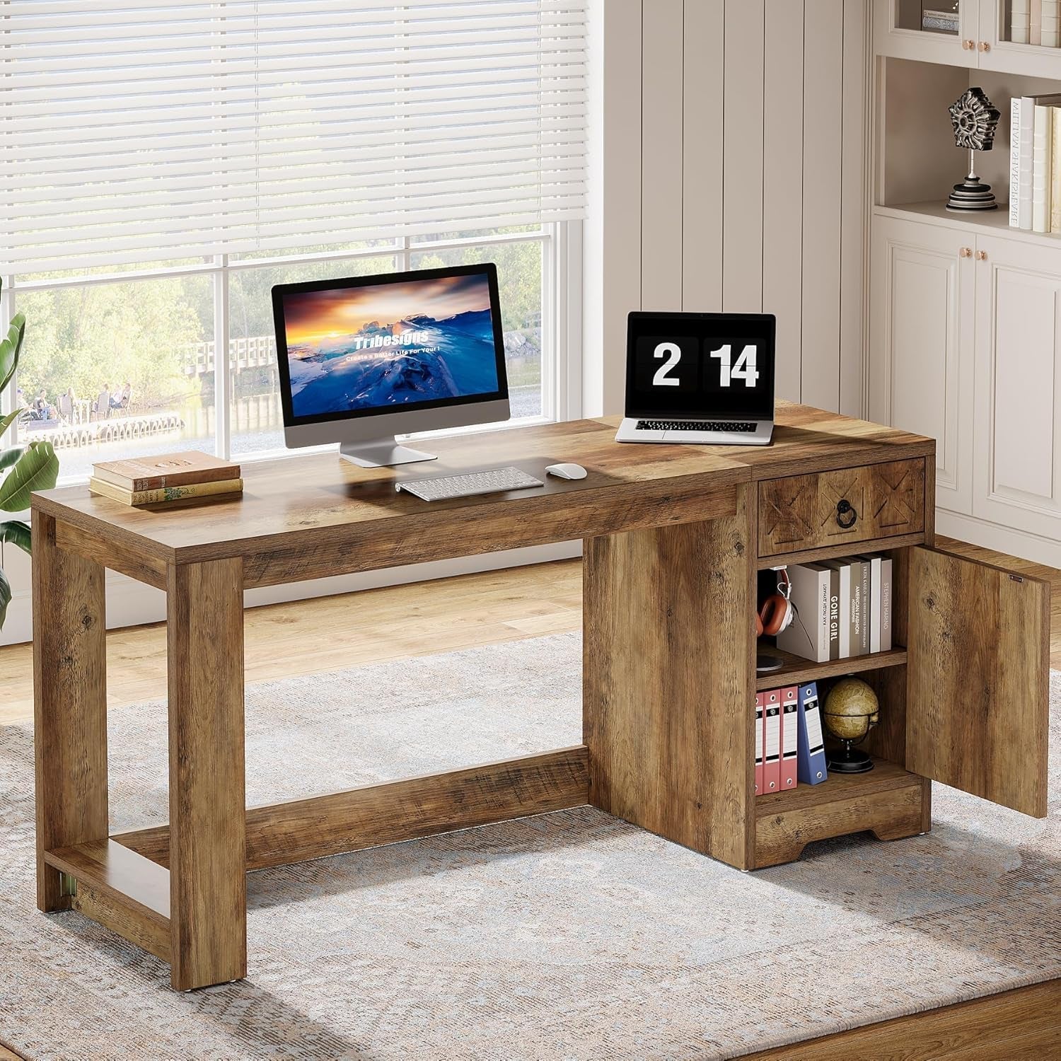 Spacious 59 Inch Computer Desk with Storage Drawer
