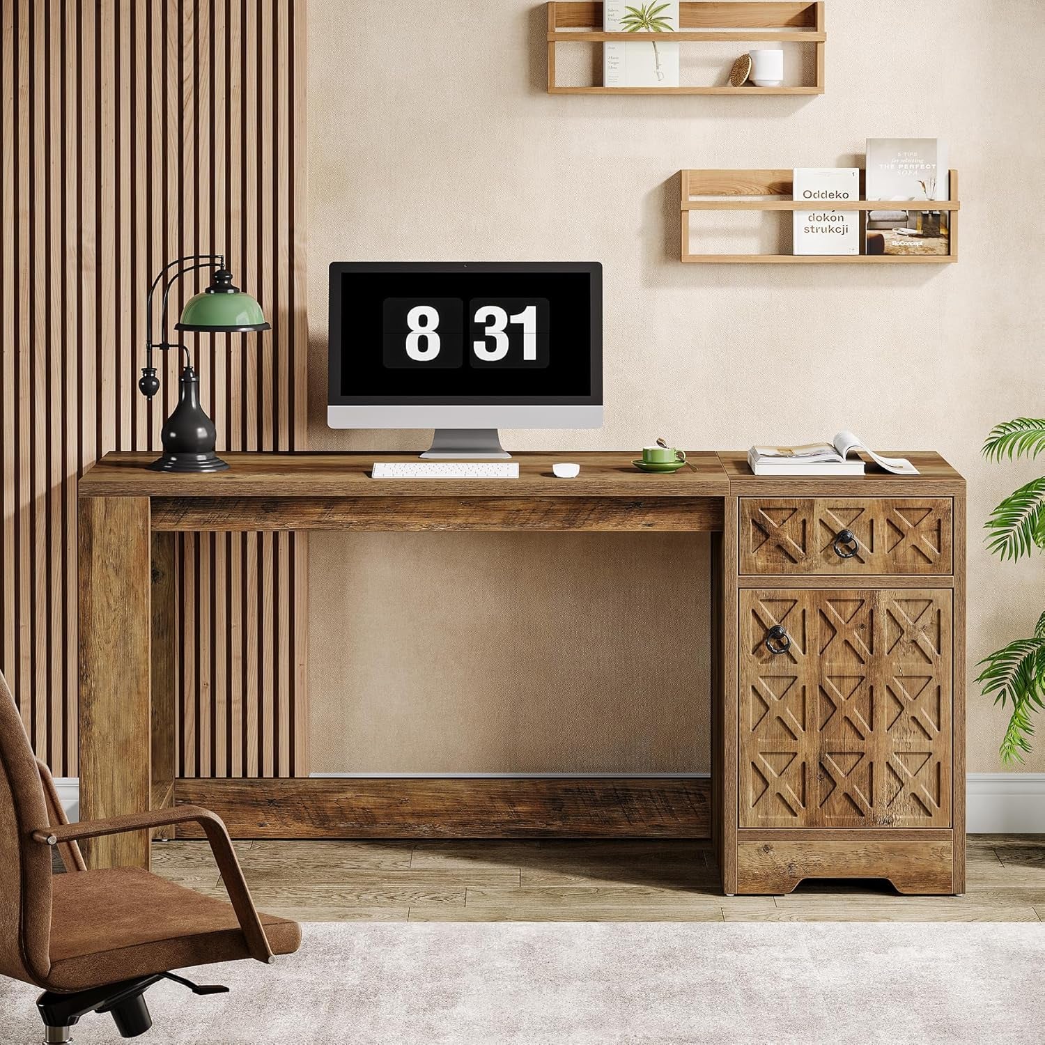 Spacious 59 Inch Computer Desk with Storage Drawer