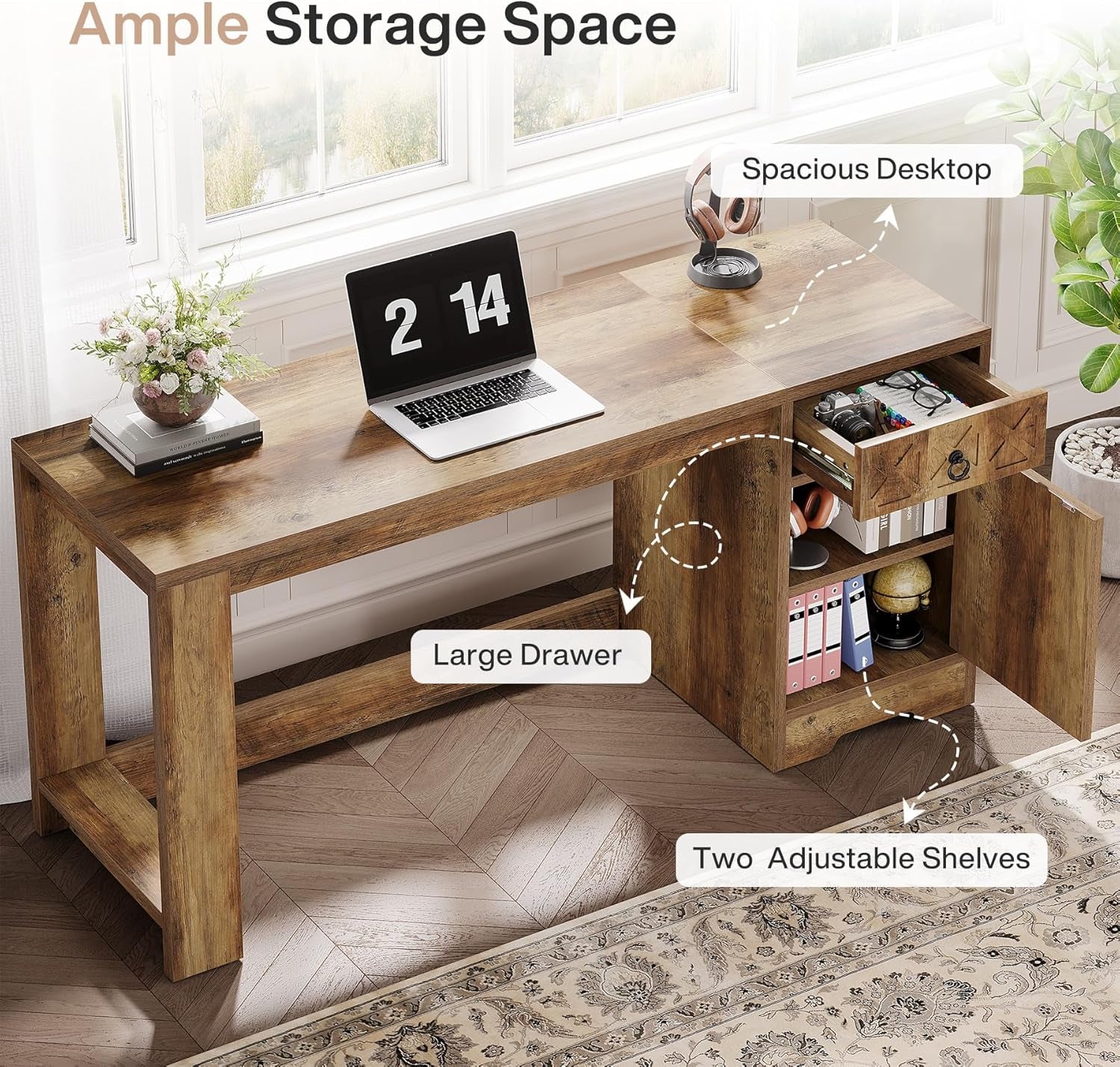 Spacious 59 Inch Computer Desk with Storage Drawer