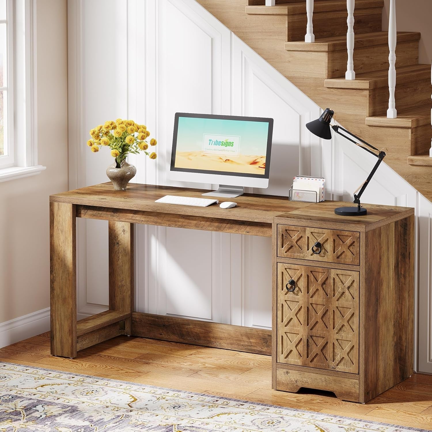 Spacious 59 Inch Computer Desk with Storage Drawer