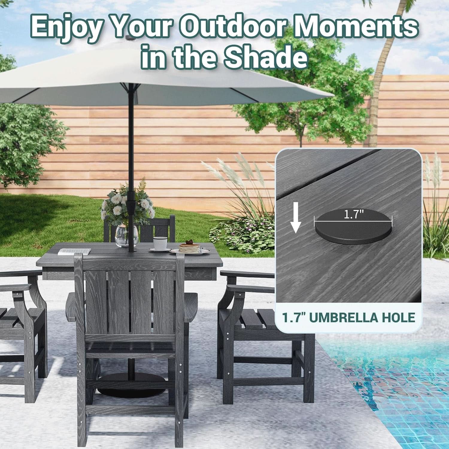 Spacious Five Piece Outdoor Dining Set with Umbrella Hole