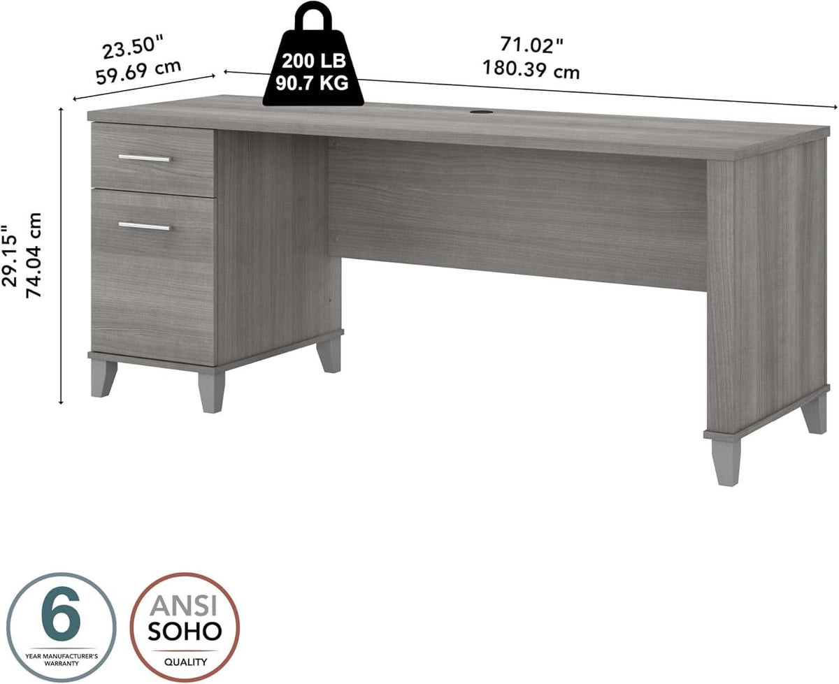 Spacious Home Office Desk with Drawers in Gray