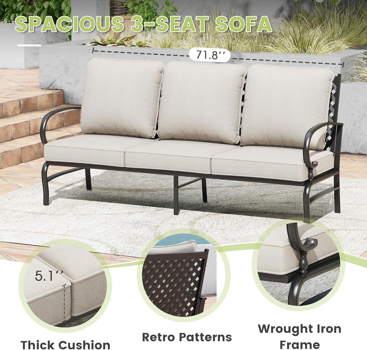 Spacious Six Piece Cushioned Patio Conversation Furniture Set