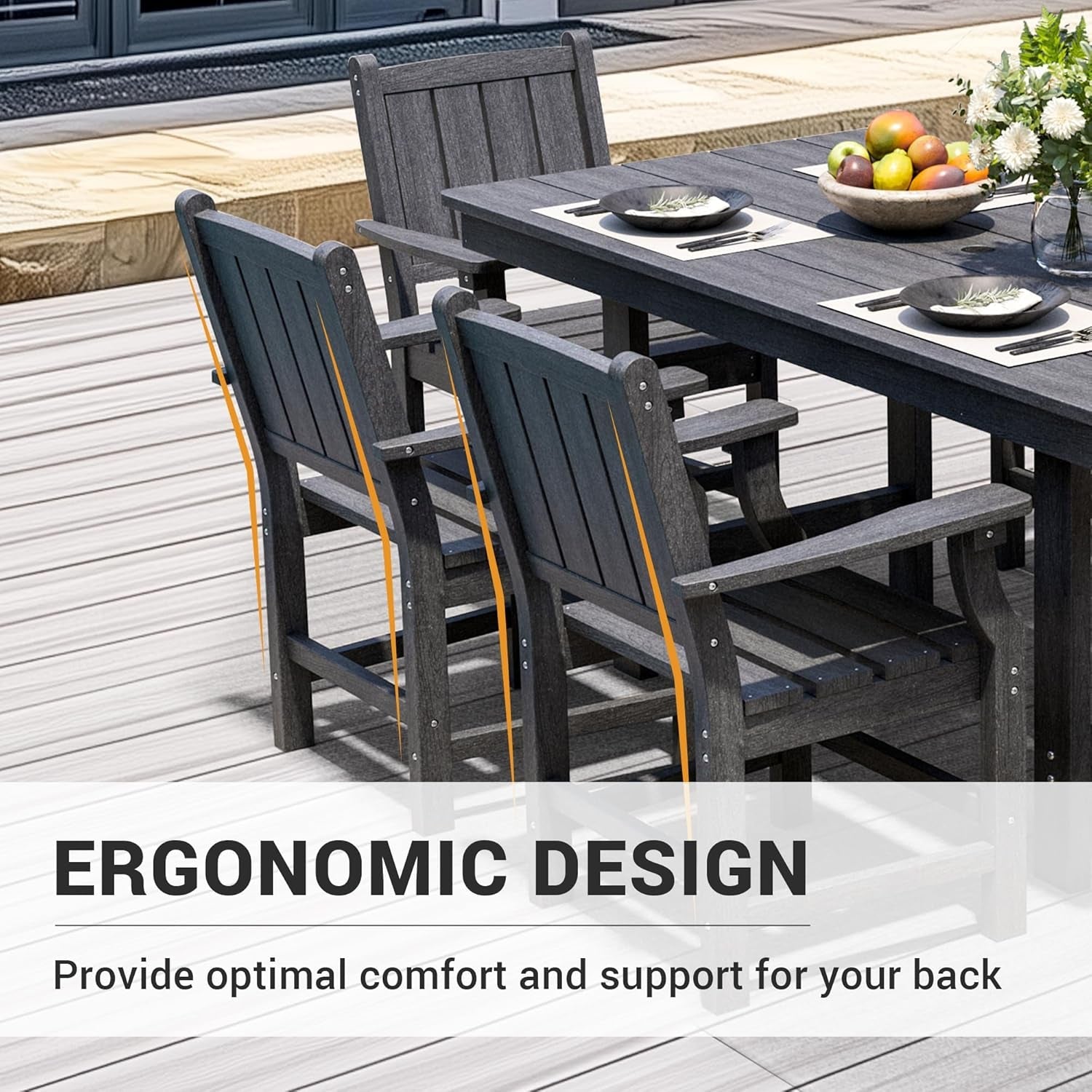Spacious Wood Grain Outdoor Dining Set with Umbrella Hole
