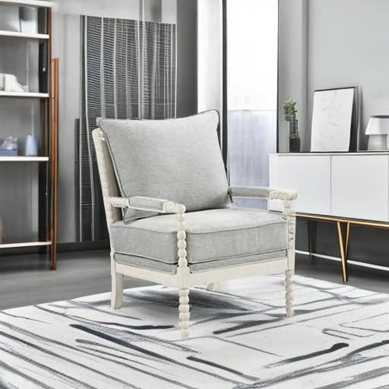 Spindle Accent Chair Smoke Grey Textured Upholstery