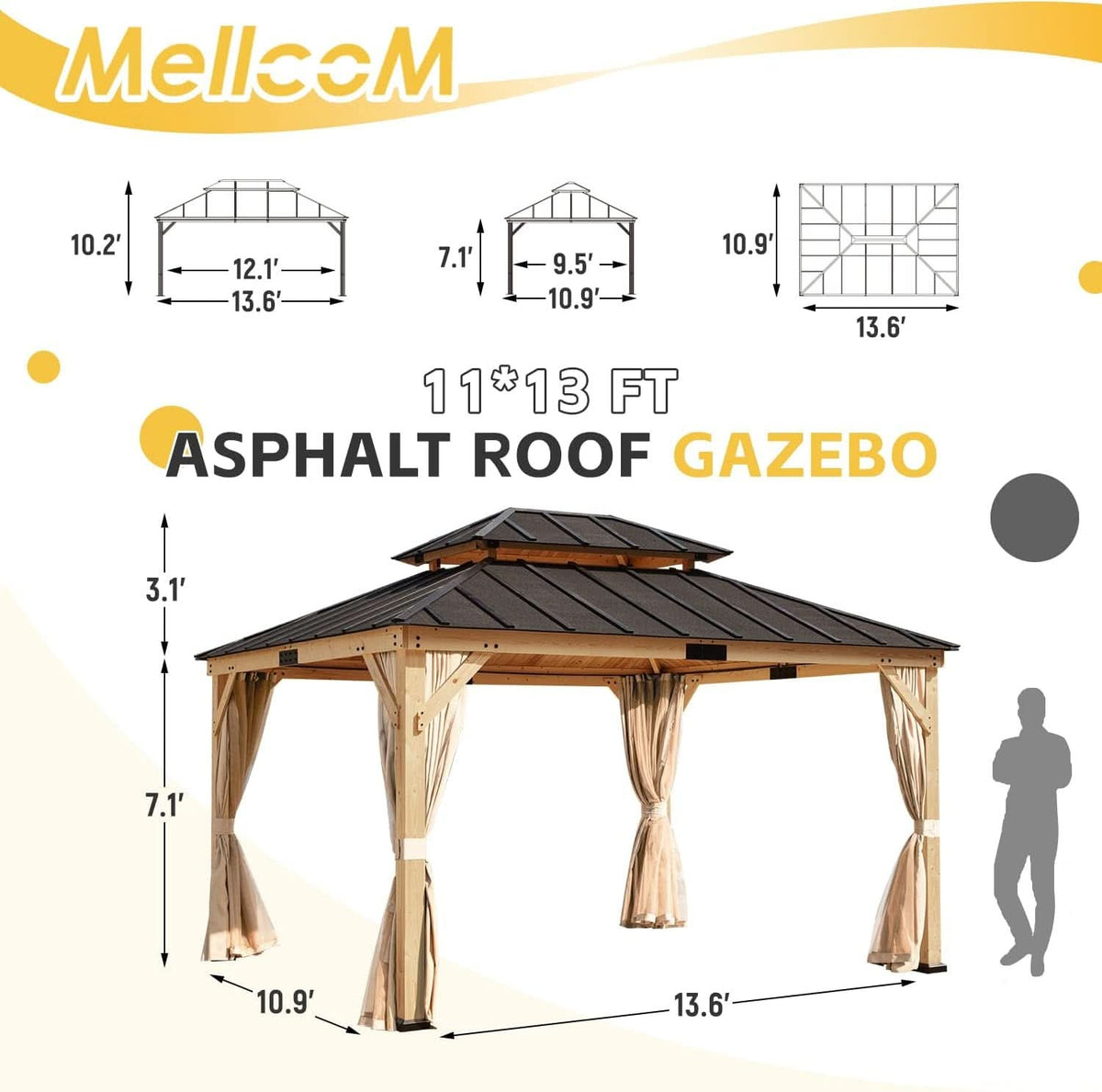 Spruce Wood Gazebo 11x13 With Double Roof Outdoor Patio