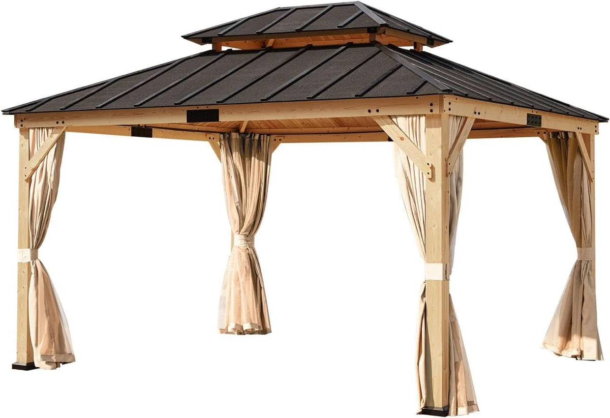 Spruce Wood Gazebo 11x13 With Double Roof Outdoor Patio