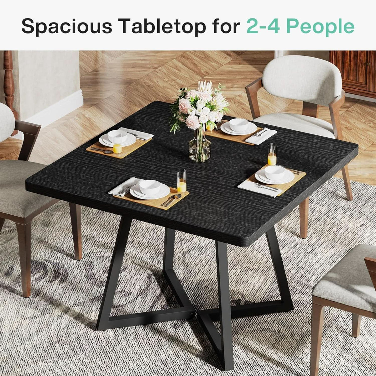 Square 31.5 Inch Industrial Dining Table Black Wood Panels