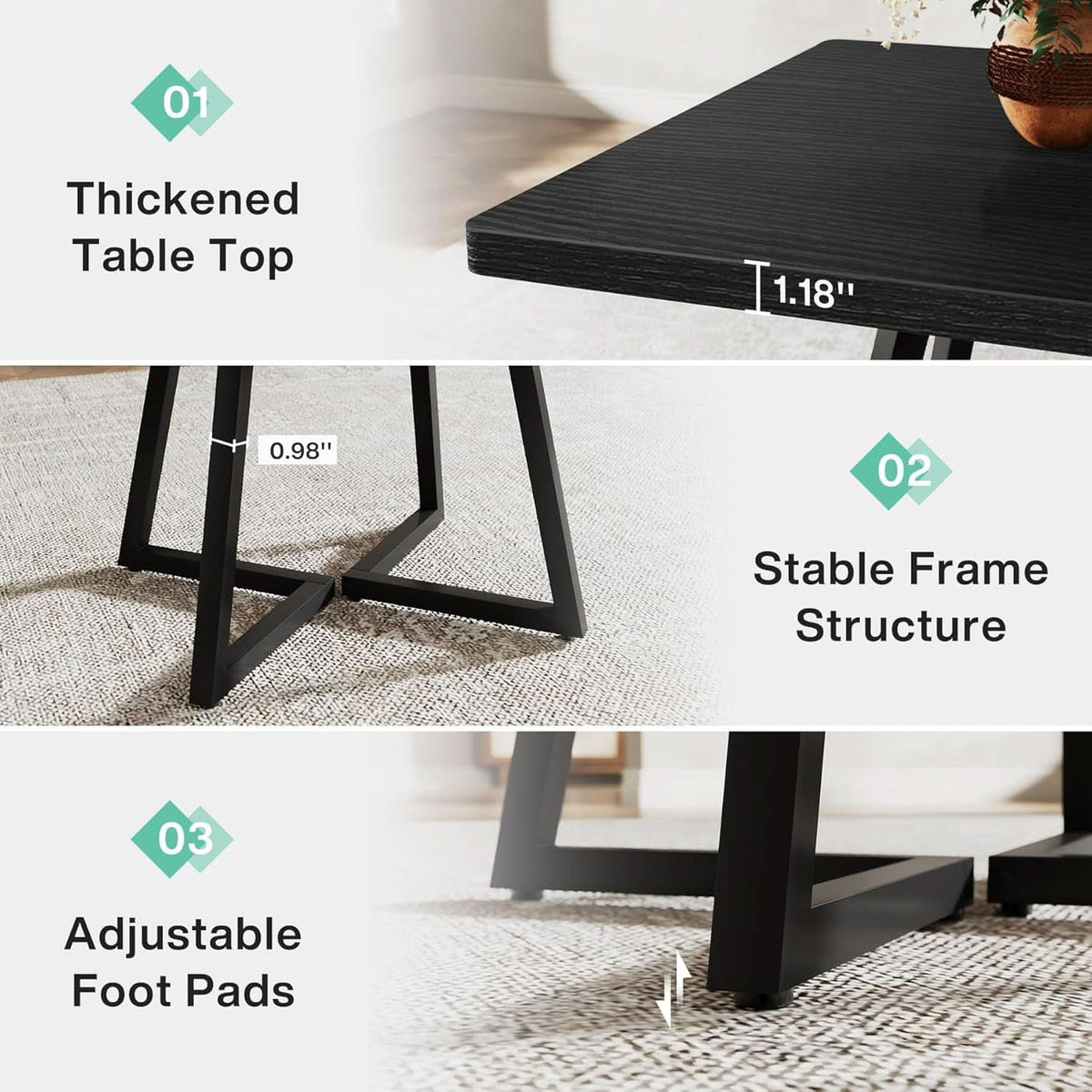 Square 31.5 Inch Industrial Dining Table Black Wood Panels