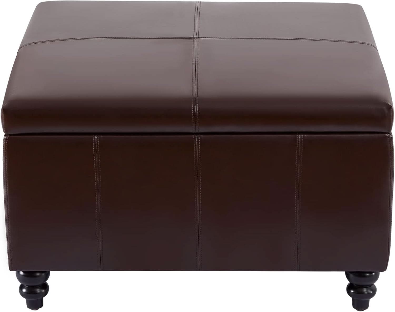 Square Leather Storage Ottoman 30-Inch Brown Durable
