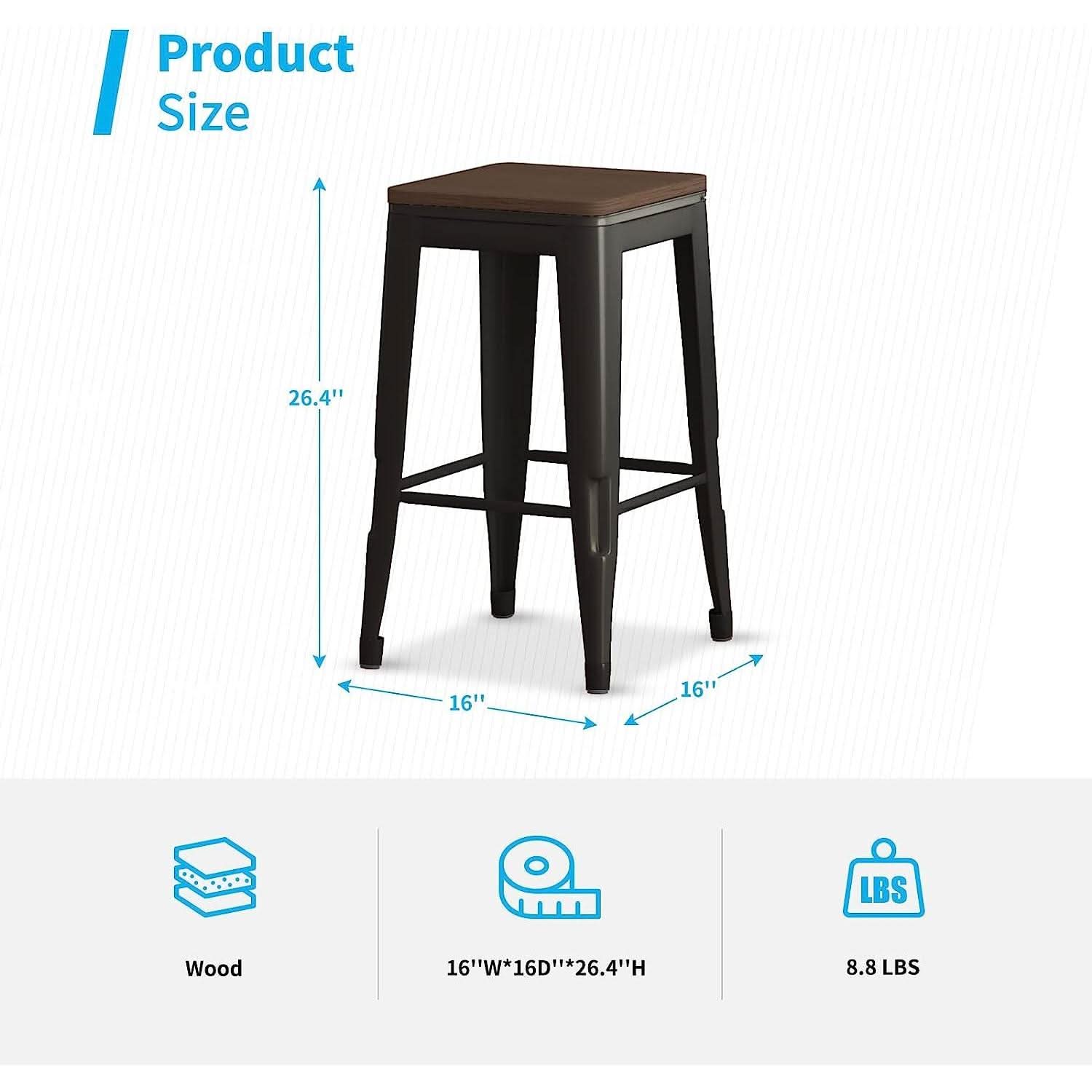 Square Metal Bar Stool Set Of 2, Stackable, 330 Lb Capacity