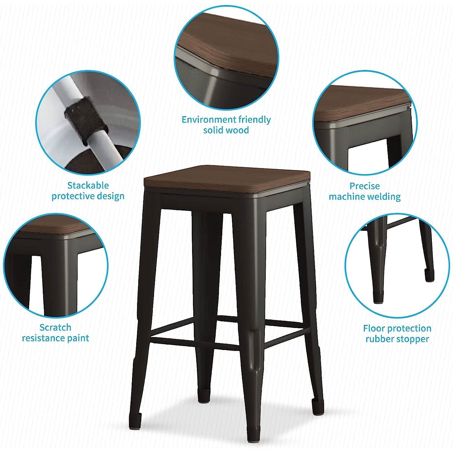 Square Metal Bar Stool Set Of 2, Stackable, 330 Lb Capacity
