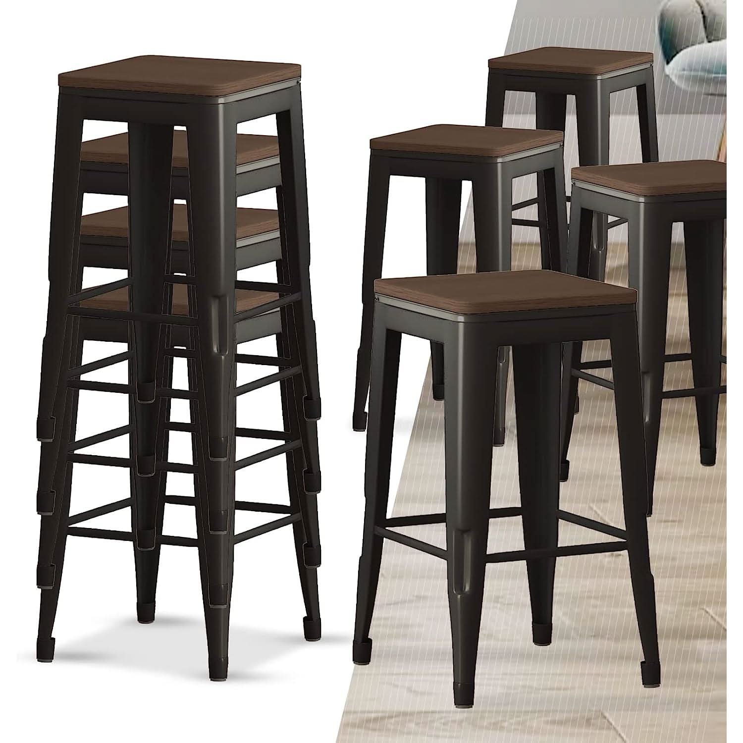 Square Metal Bar Stool Set Of 2, Stackable, 330 Lb Capacity