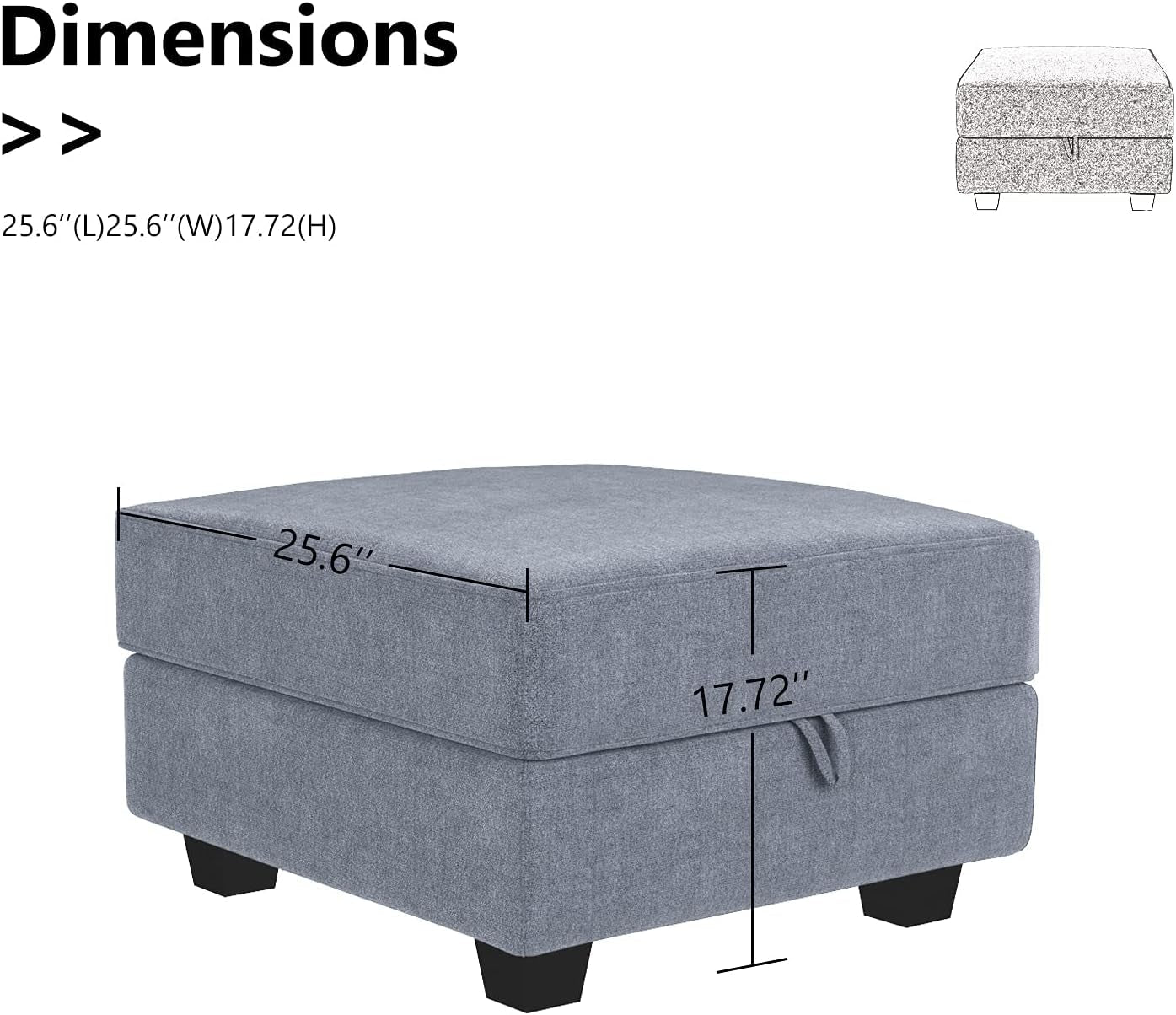 Square Ottoman Module with Storage for Modular Sofa