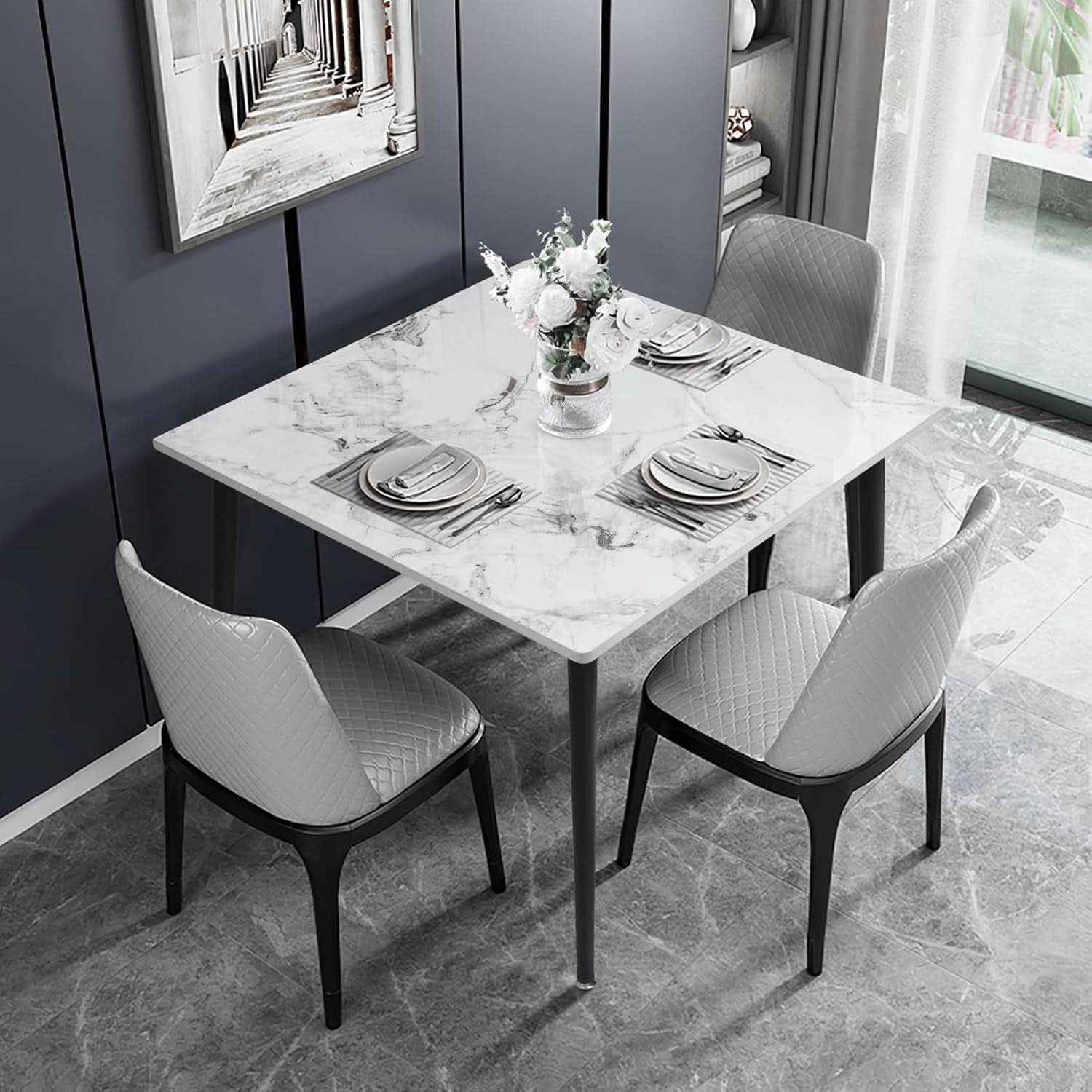 Square Sintered Stone Dining Table 31.5 Inch Modern Kitchen