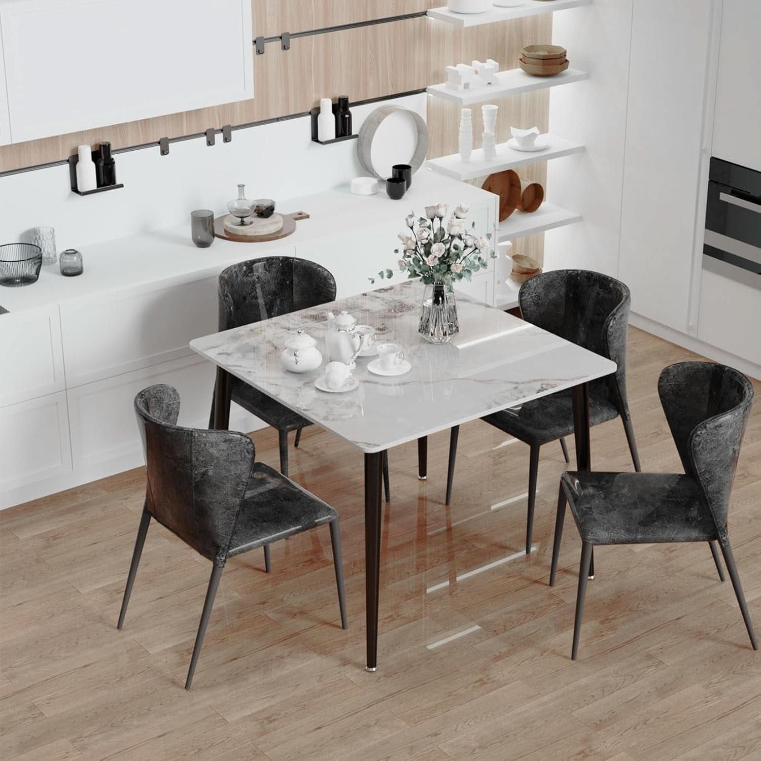 Square Sintered Stone Dining Table 31.5 Inch Modern Kitchen