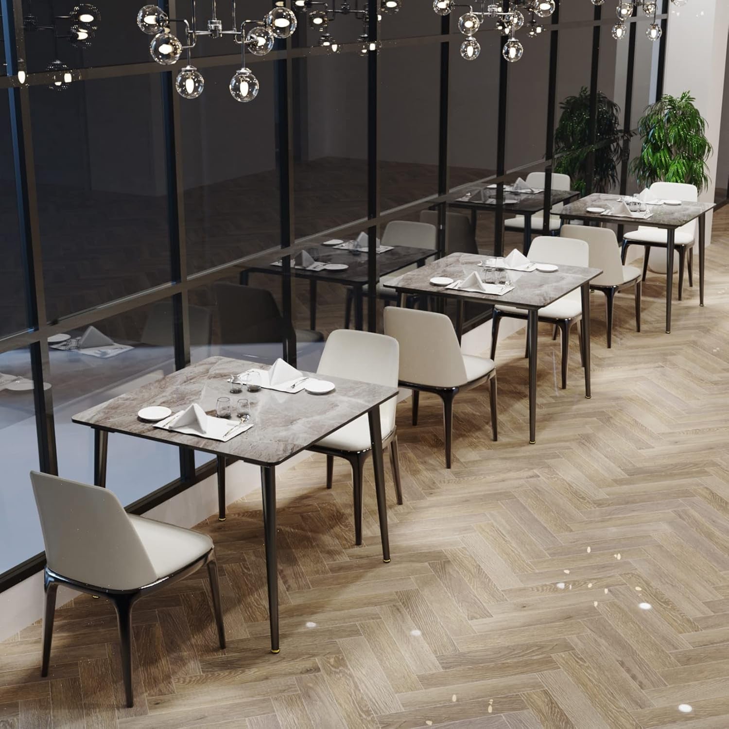Square Sintered Stone Dining Table 31.5x31.5 Inch Modern Metal Base