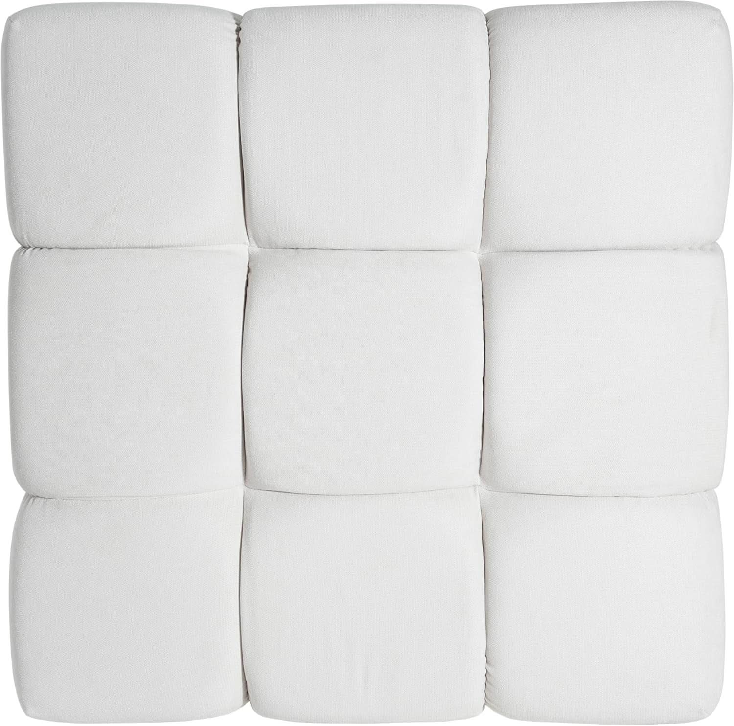Square White Upholstered Ottoman Featuring Dense Foam