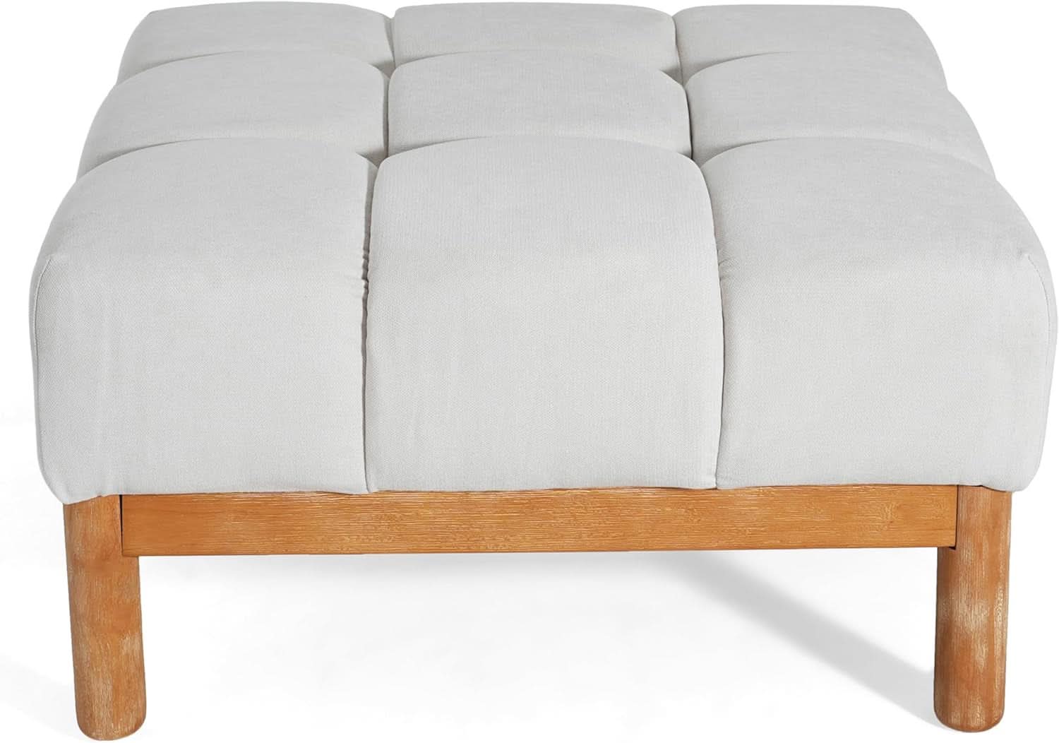 Square White Upholstered Ottoman Featuring Dense Foam