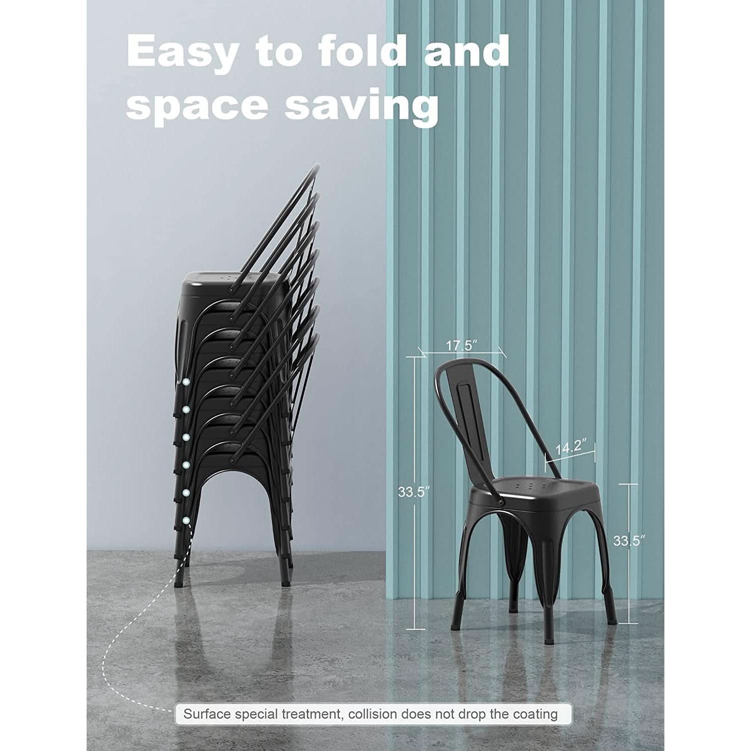 Stackable Tolix Style Metal Dining Chair Black Set of 4