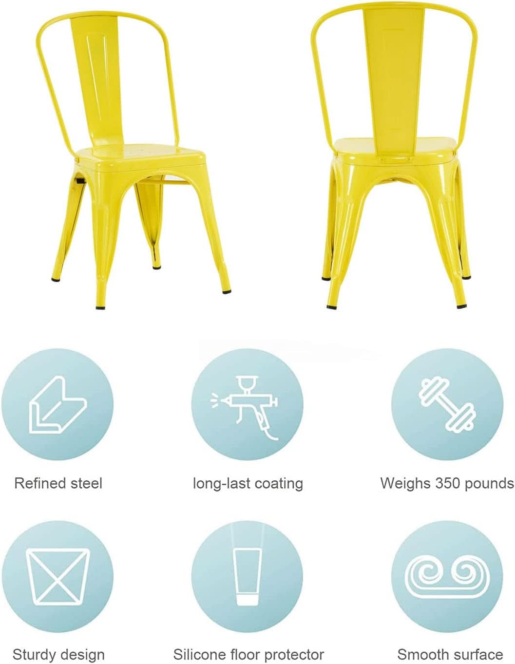 Stackable Yellow Metal Dining Chair 18 Inch Kitchen