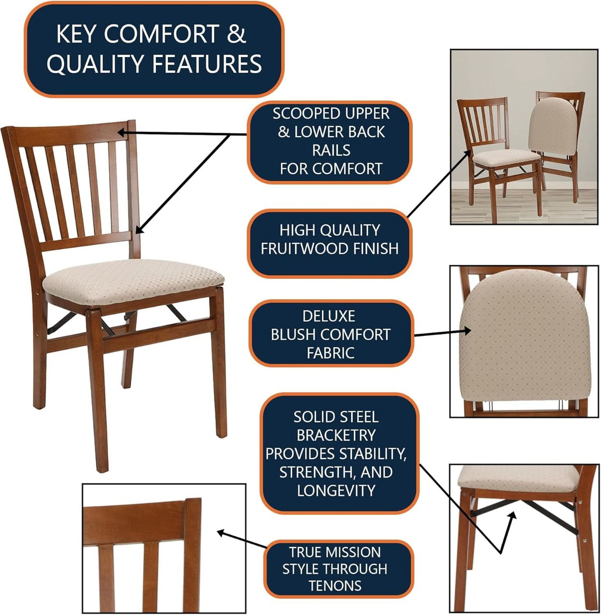 Stakmore Fruitwood Folding Chair Solid Wood 2 Pack
