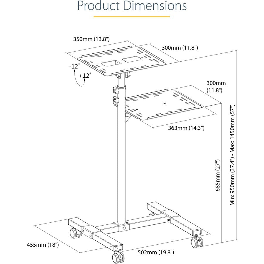 StarTech Heavy Duty Portable Projector Stand - 2 Shelves, 22lb Capacity ADJPROJCART