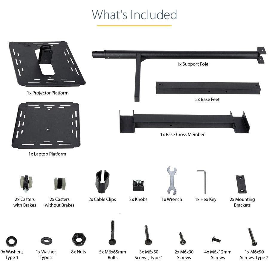 StarTech Heavy Duty Portable Projector Stand - 2 Shelves, 22lb Capacity ADJPROJCART