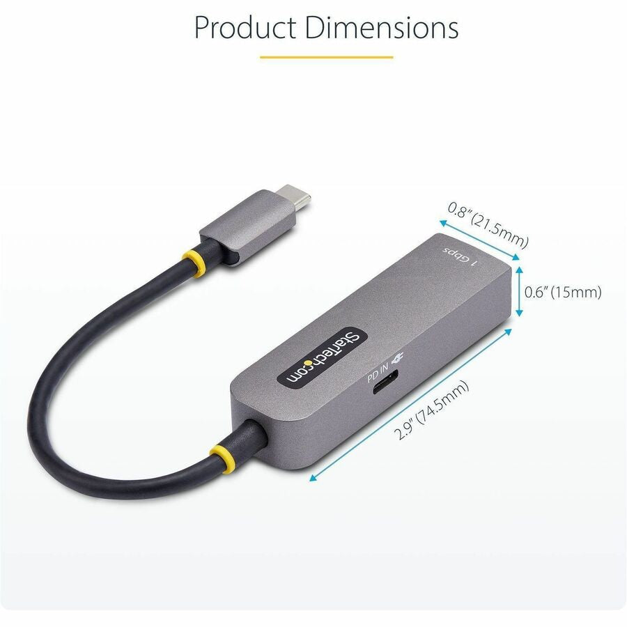 StarTech USB-C to Ethernet Adapter 1Gbps with 100W Power Delivery for Professionals