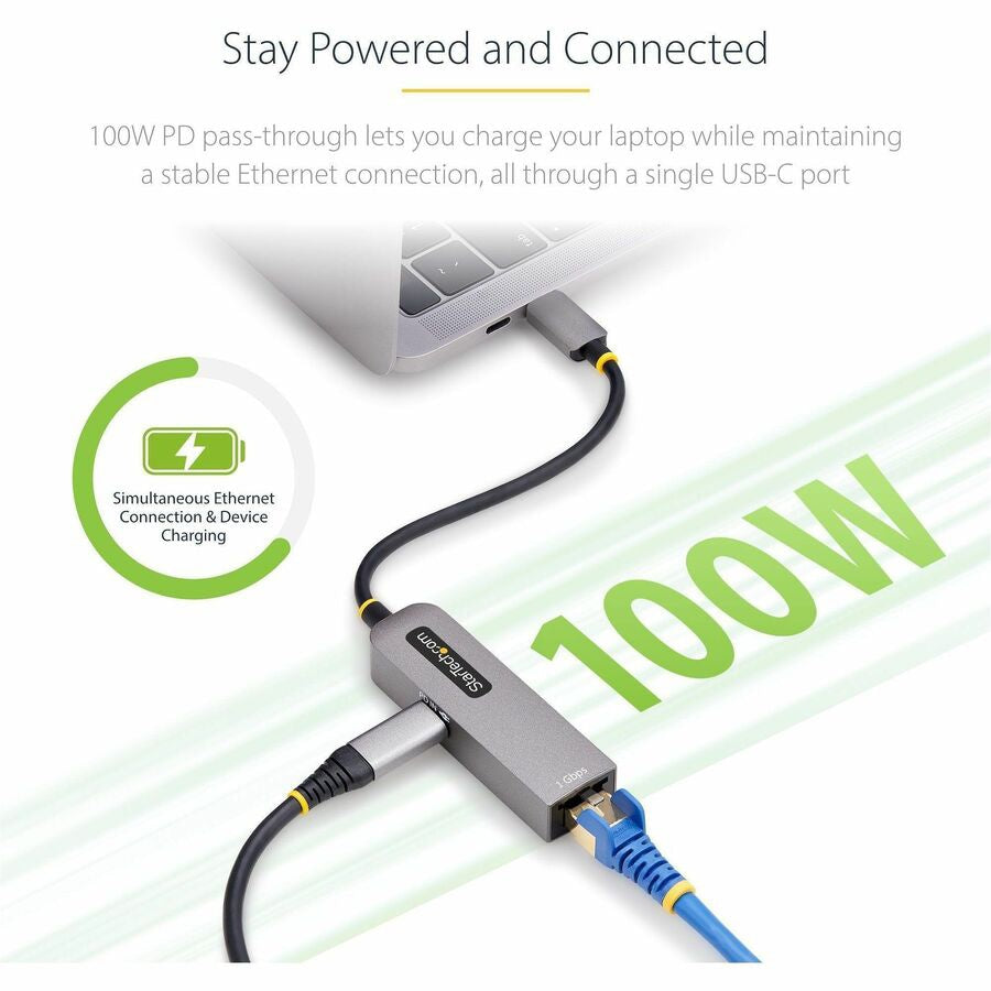 StarTech USB-C to Ethernet Adapter 1Gbps with 100W Power Delivery for Professionals