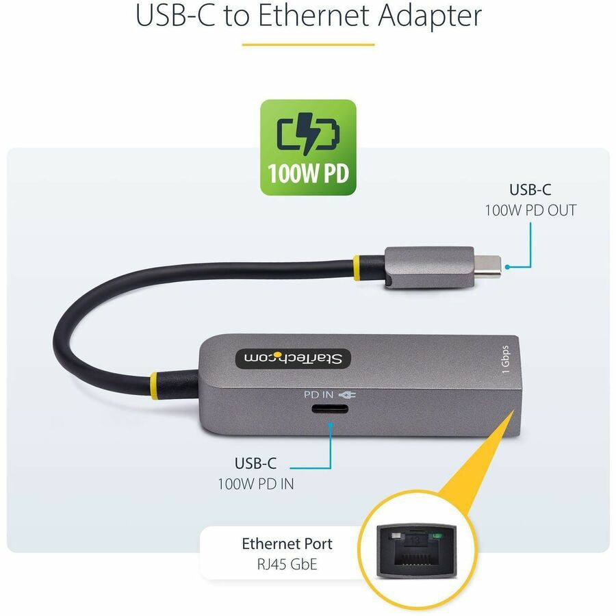 StarTech USB-C to Ethernet Adapter 1Gbps with 100W Power Delivery for Professionals