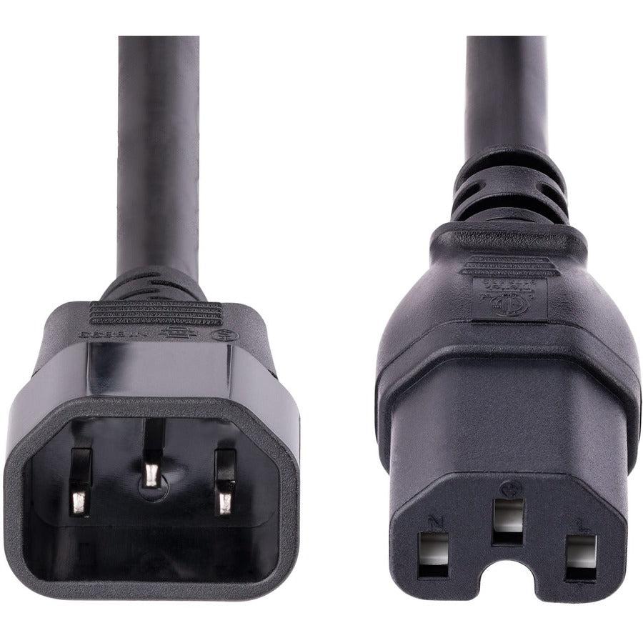 StarTech.com 10ft (3m) Heavy Duty Extension Cord, IEC C14 to IEC C15 Black Extension Cord, 15A 125V, 14AWG, Heavy Gauge Power Cable