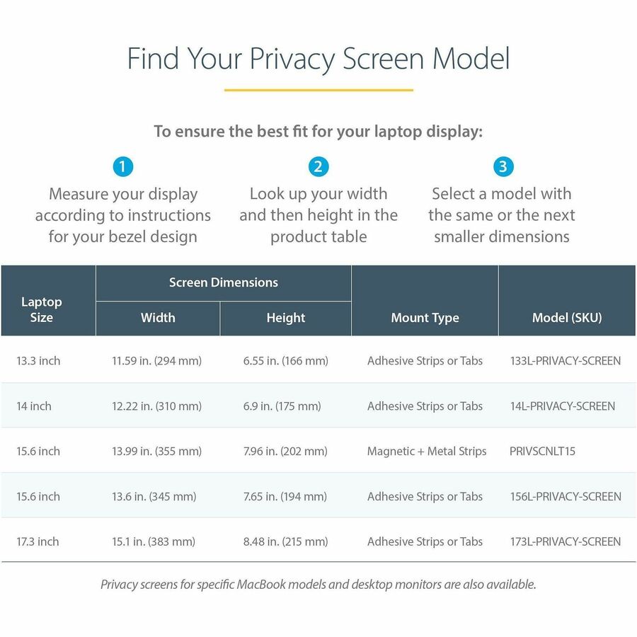 StarTech.com 13.3in Laptop Privacy Screen For 16:9 Displays, Anti-Glare Privacy Filter